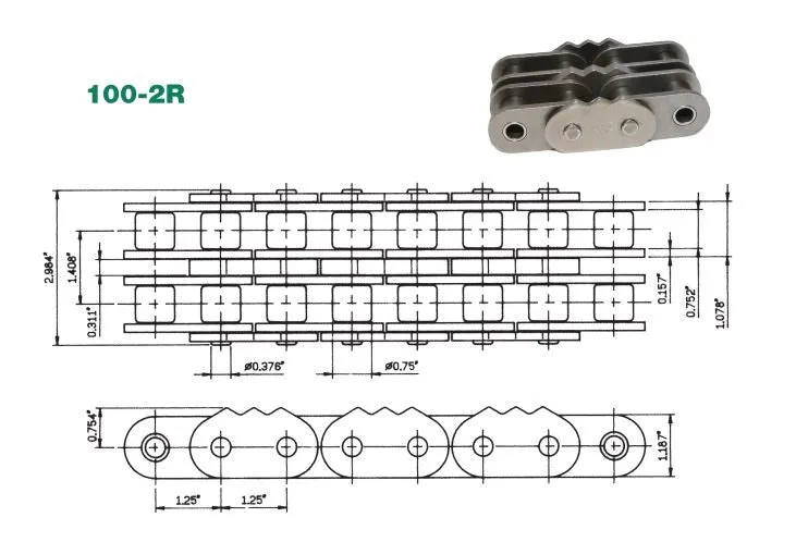 #100-2 Sharp Top Chain 3 Point Every 2nd Pitch x 10ft