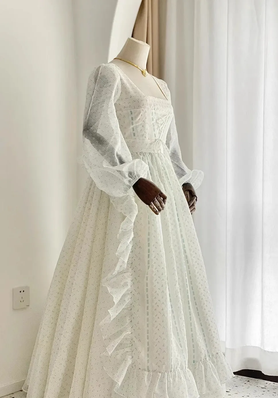 1900s Royalcore Square Collar Puff Sleeves Dress