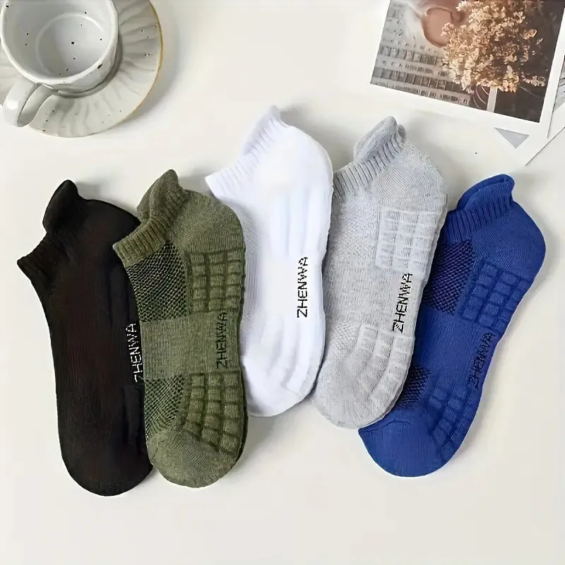 5-Pairs: Casual Ankle Boat Socks With Towel Bottom