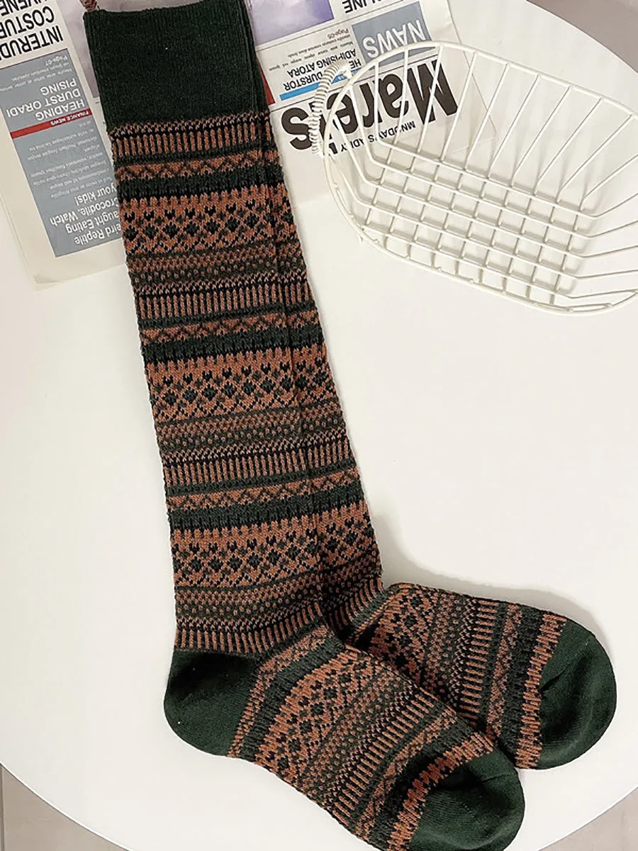 5 Pairs Women Casual Stripe Knitted Long Socks