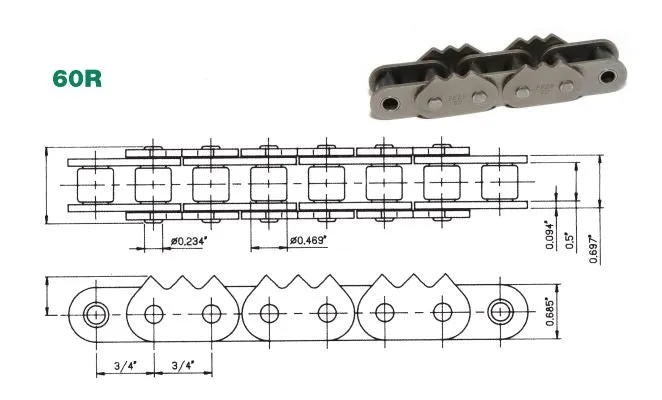 #60-1 Sharp Top Chain 3 Point Every 2nd Pitch x 10ft