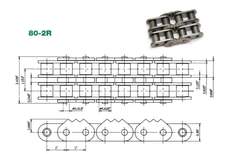 #80-2 Sharp Top Chain 3 Point Every 2nd Pitch x 10ft