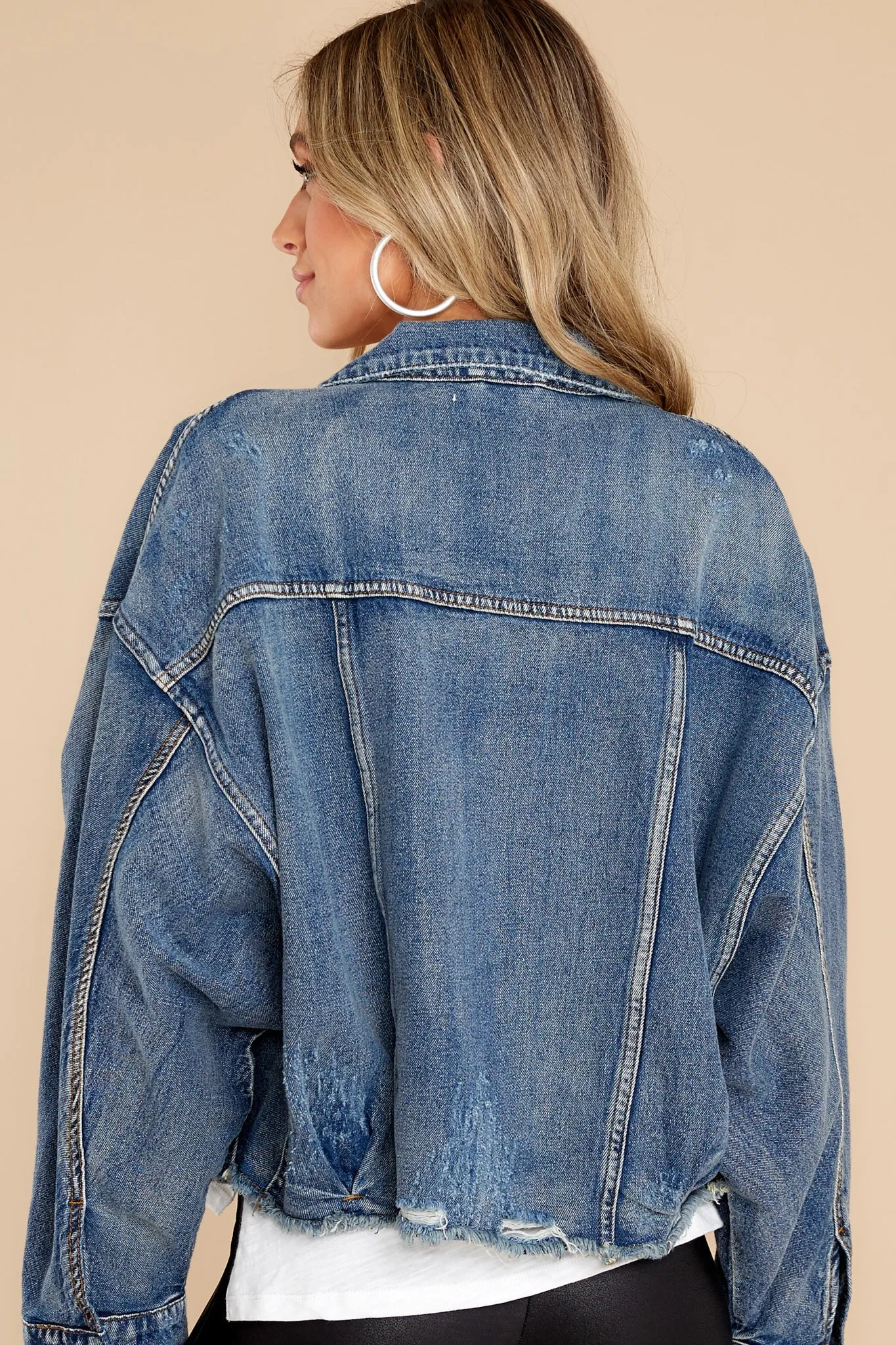 All The Buzz Distressed Dark Wash Denim Jacket