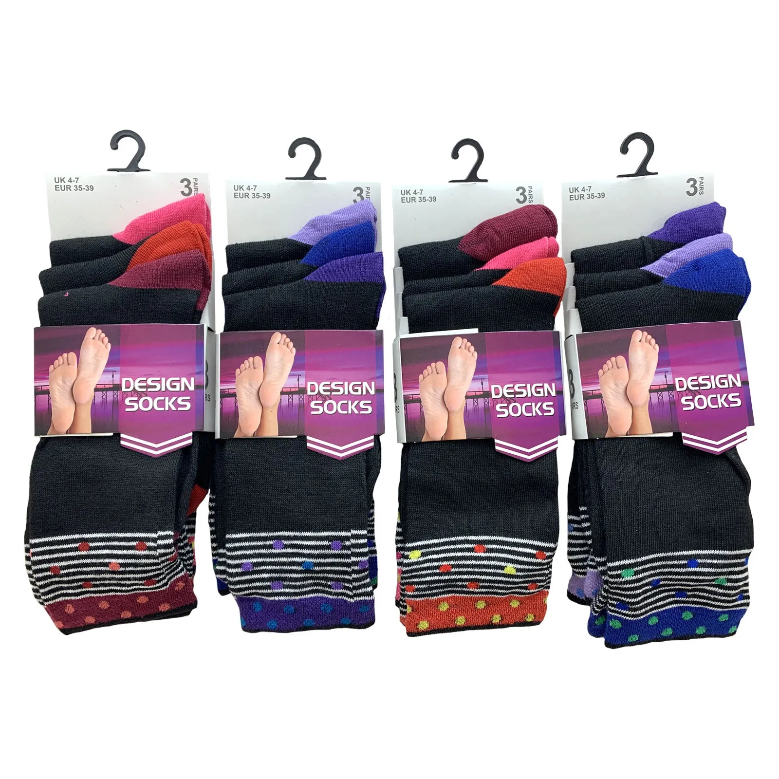 AMOS Ladies Womens 4-7 Socks 3 Pairs Assorted Colours Designs Smart Work Casual