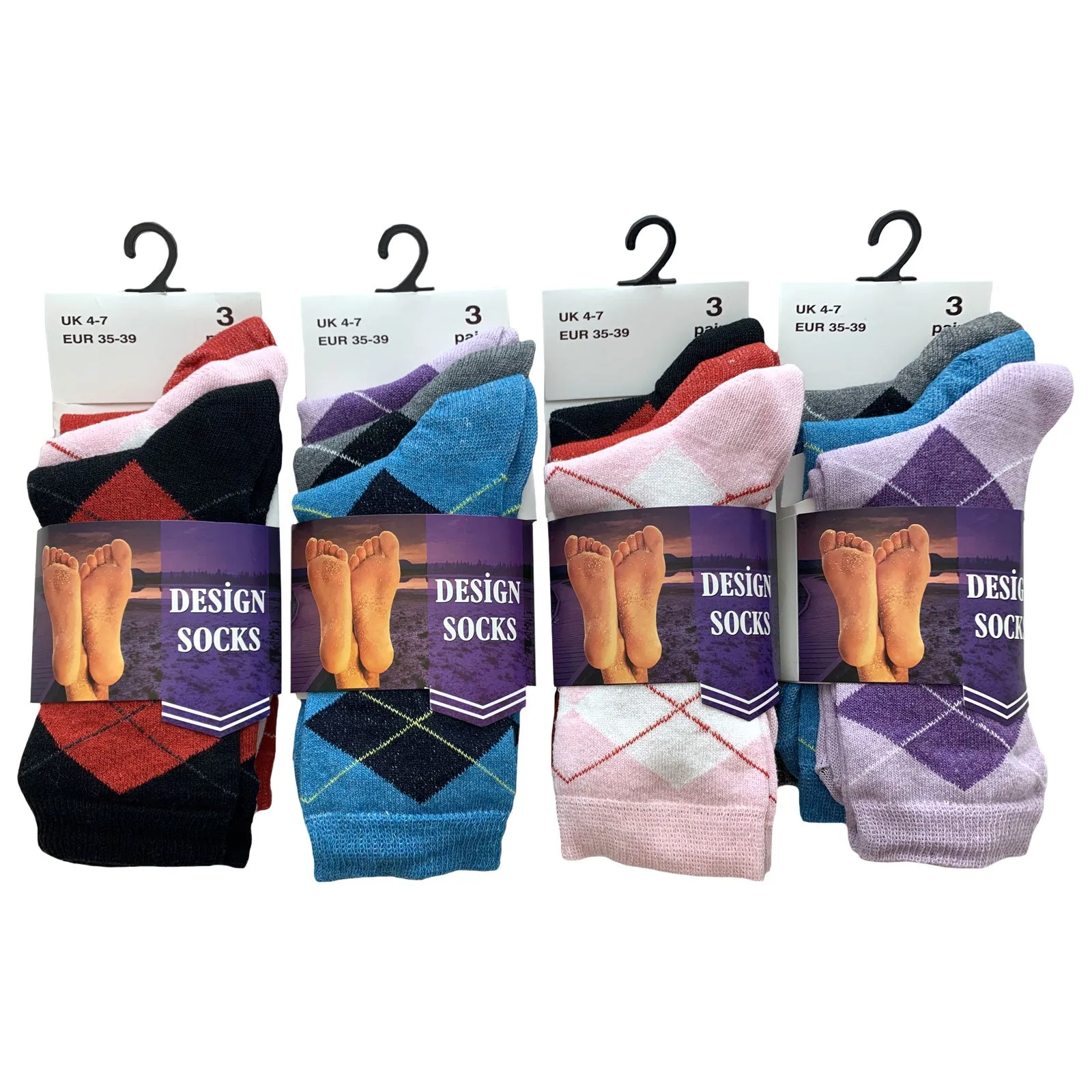 AMOS Ladies Womens 4-7 Socks 3 Pairs Assorted Colours Designs Smart Work Casual