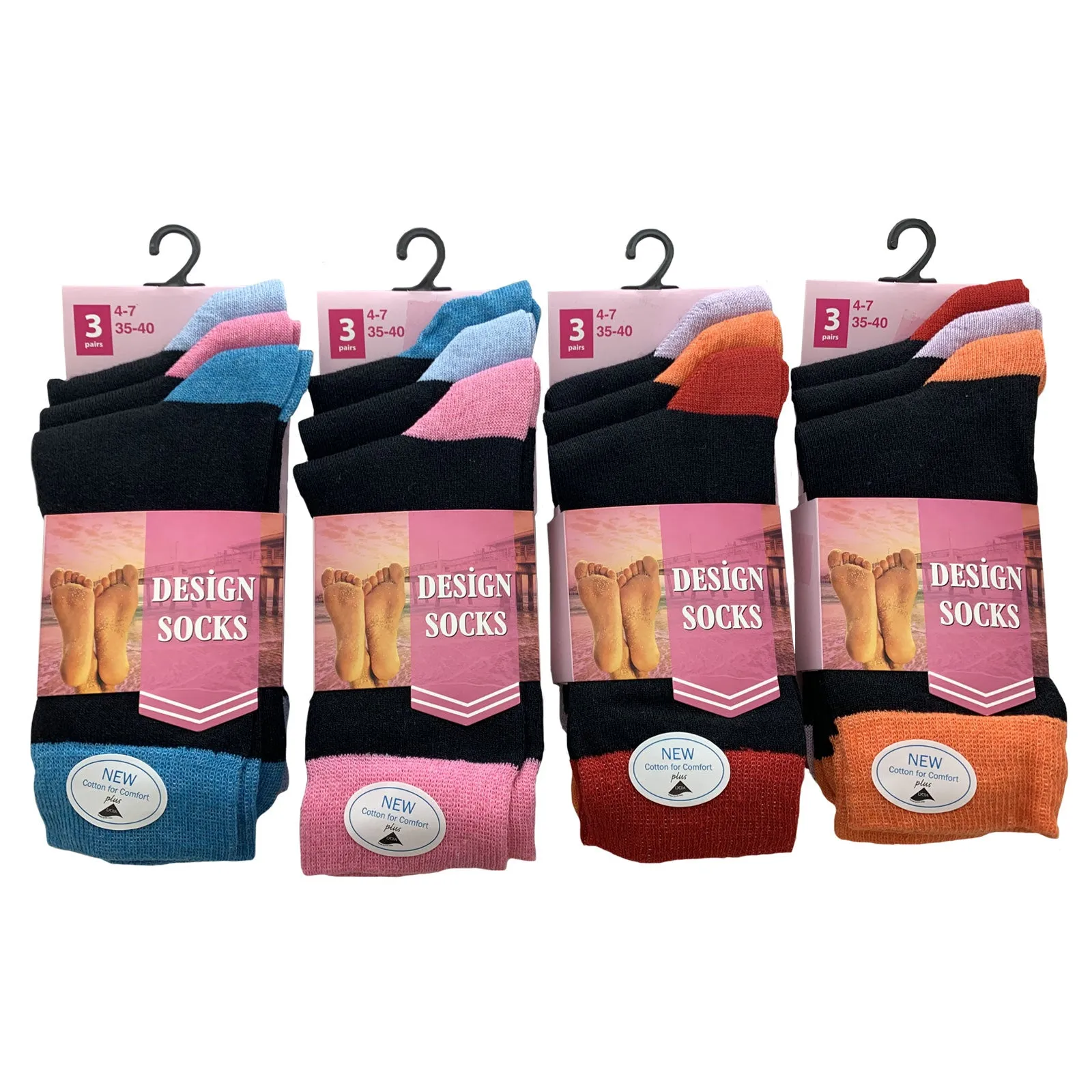 AMOS Ladies Womens 4-7 Socks 3 Pairs Assorted Colours Designs Smart Work Casual