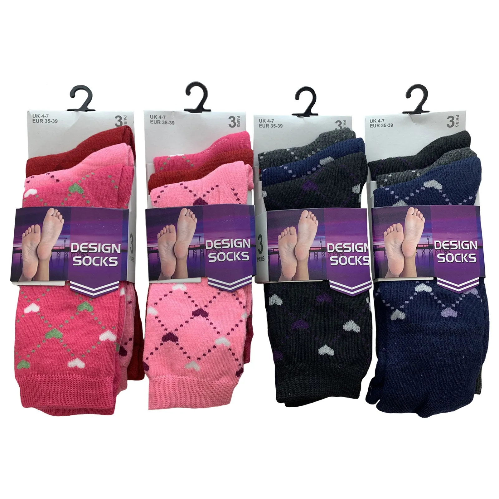 AMOS Ladies Womens 4-7 Socks 3 Pairs Assorted Colours Designs Smart Work Casual