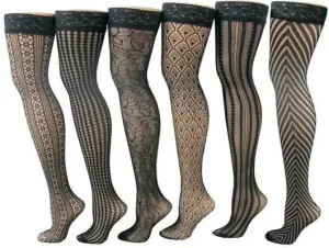 black designer open weave thigh high stockings w/ lace cuffs Case of 60