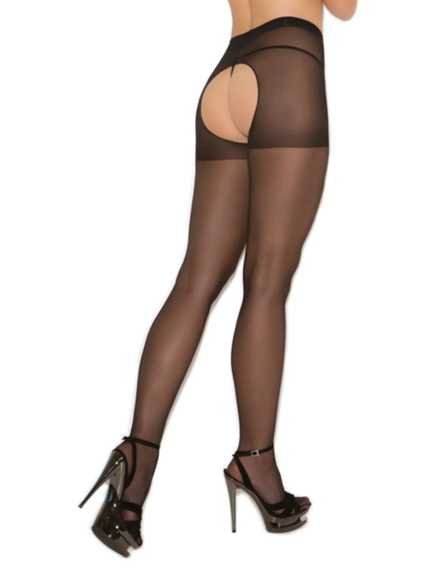 Black Sheer Crotchless Tights