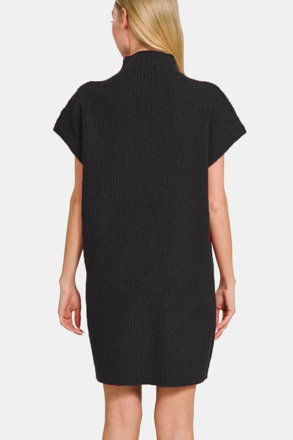 Black Short Sleeve Sweater Mini Dress (Online Exclusive)