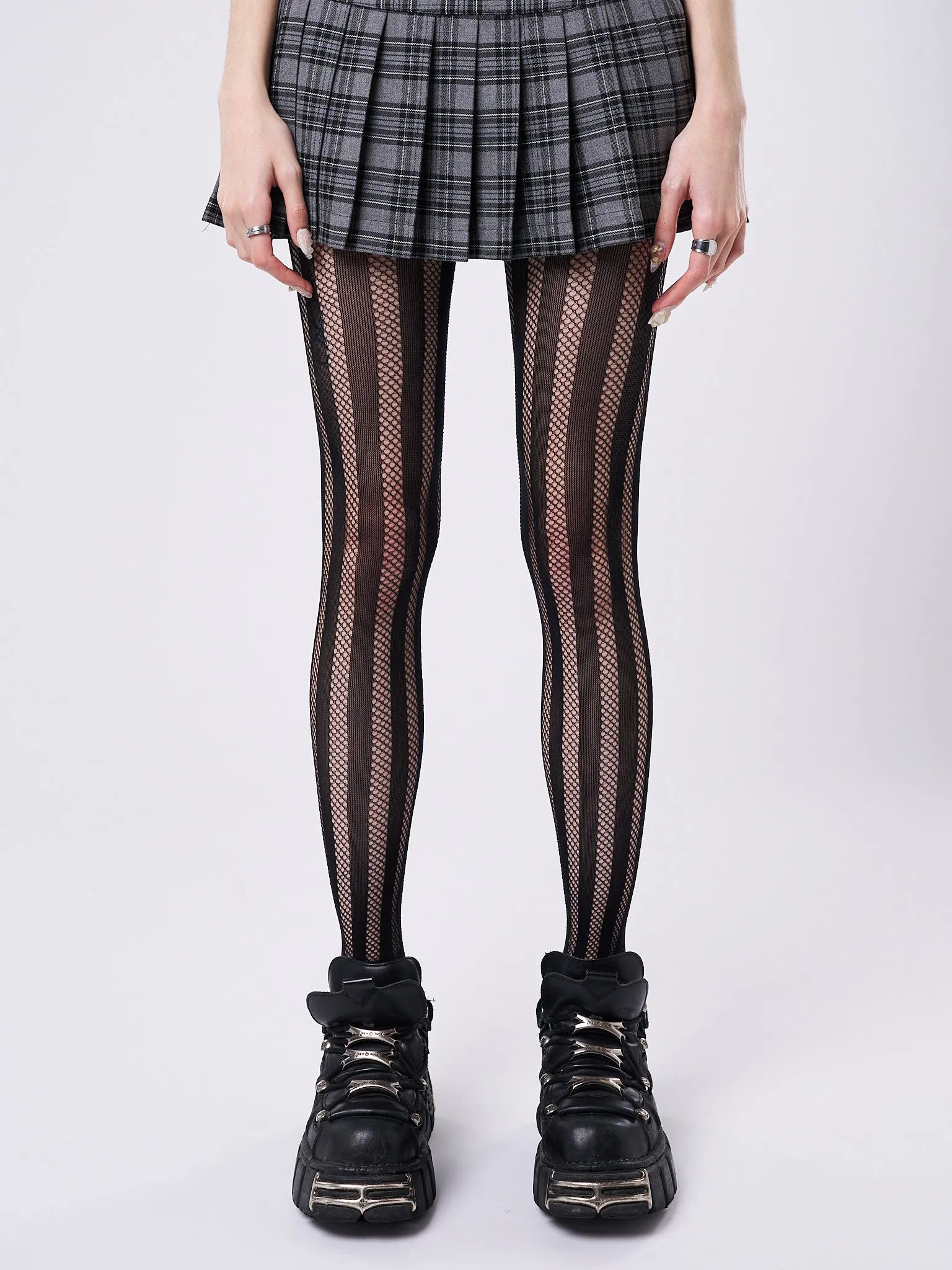 Brea Black Striped Fishnet Tights