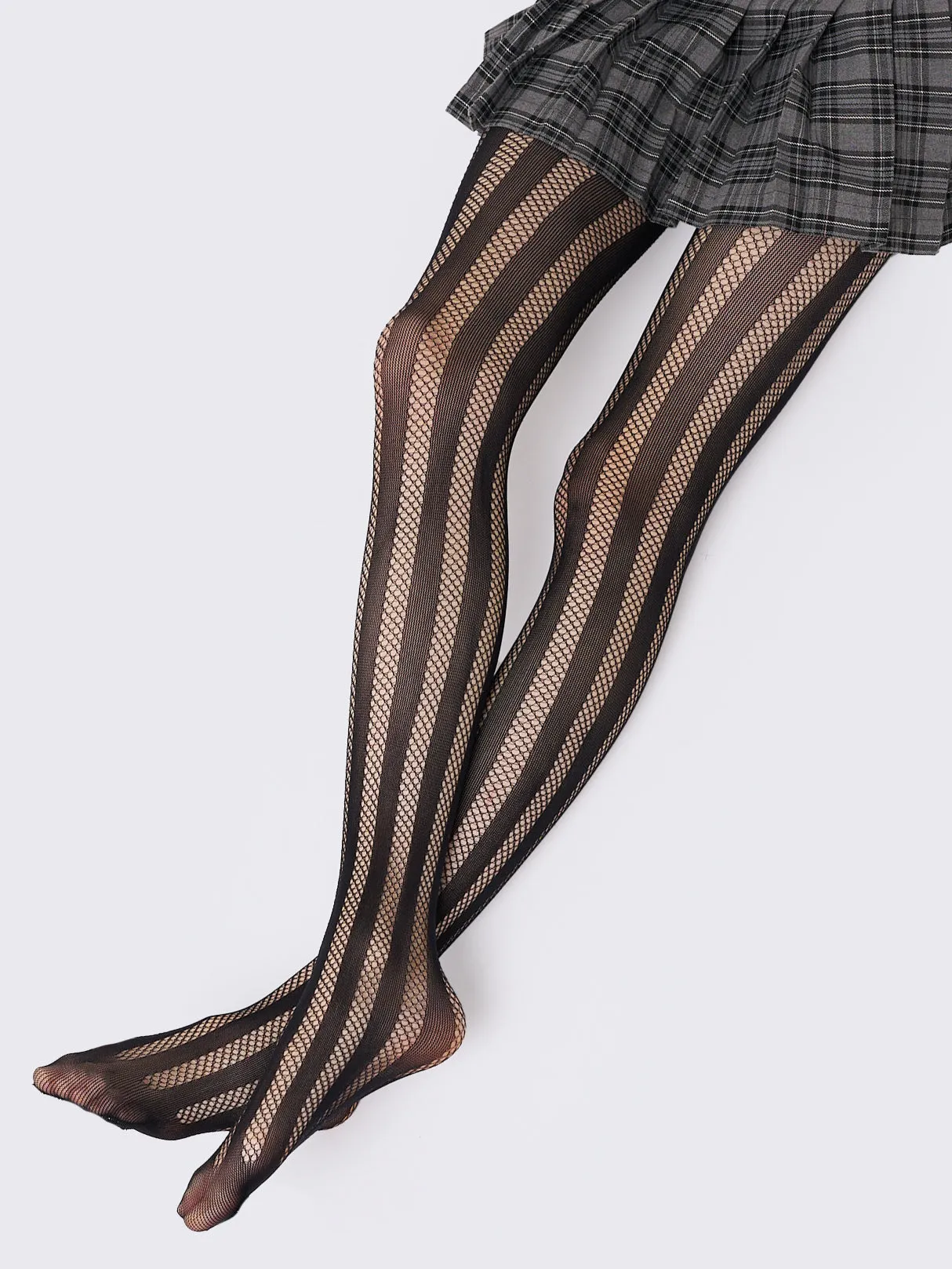 Brea Black Striped Fishnet Tights