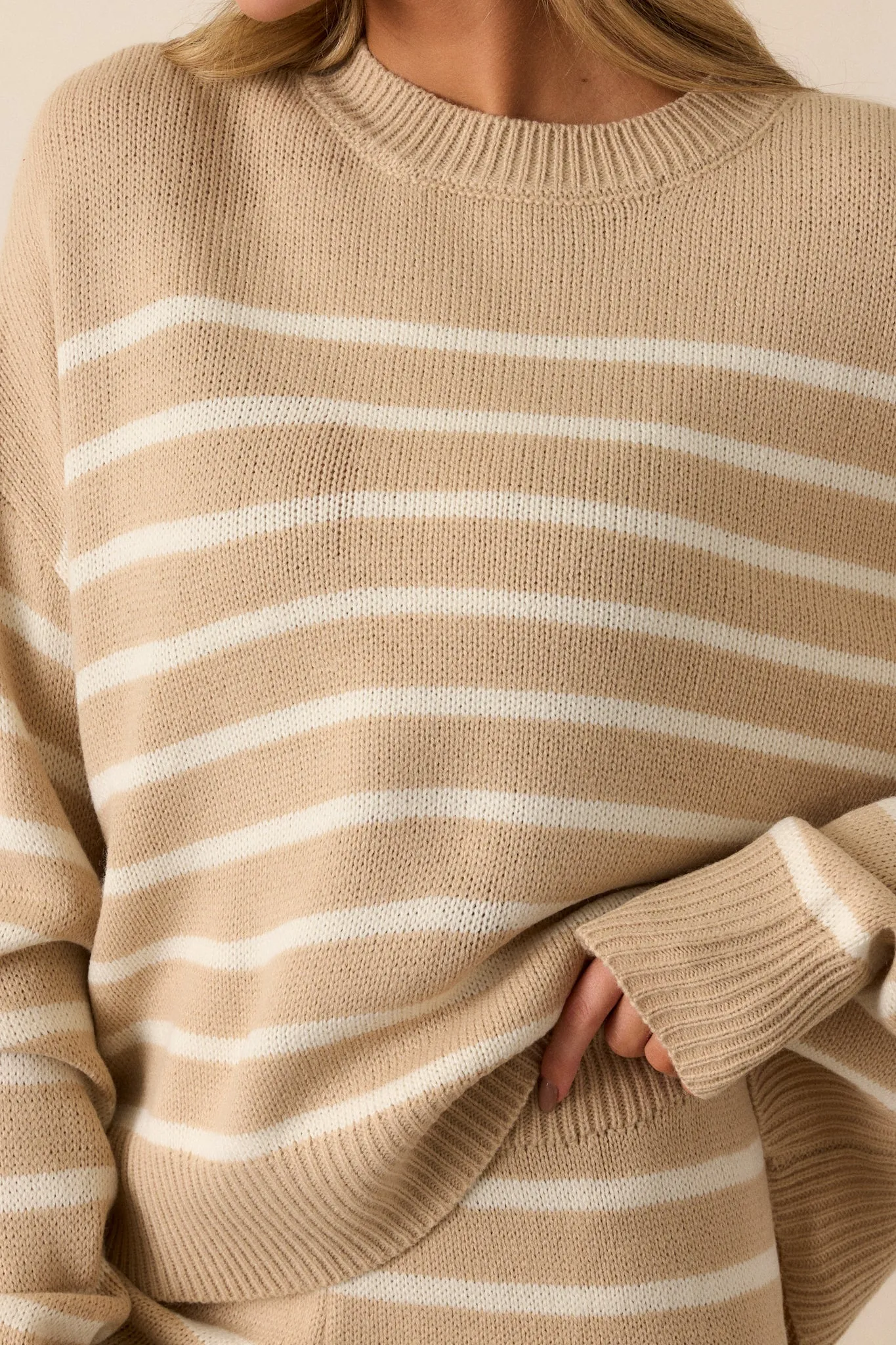 Brewed Bliss Taupe and Ivory Stripe Sweater