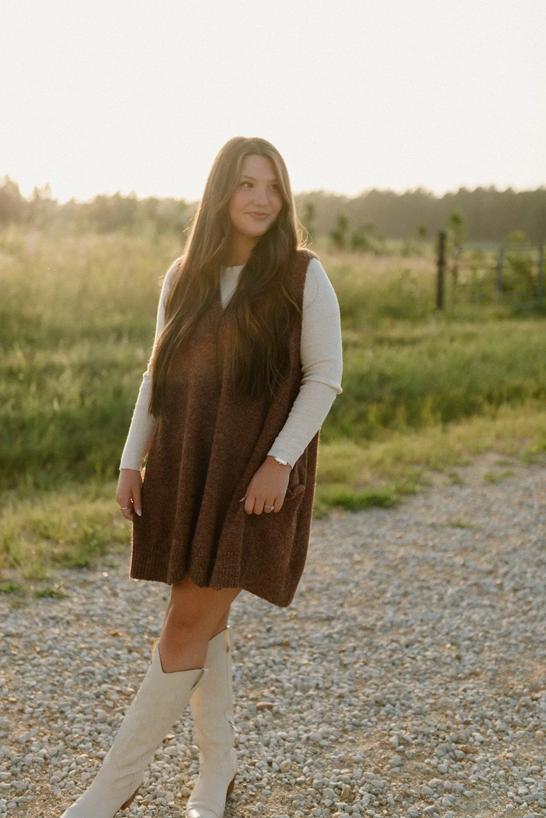 Brown Oversized Knit Sweater Vest