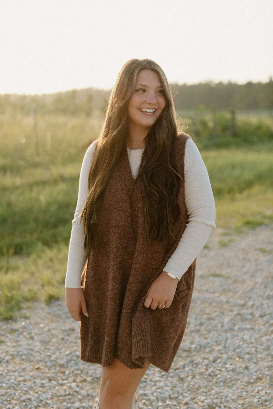 Brown Oversized Knit Sweater Vest