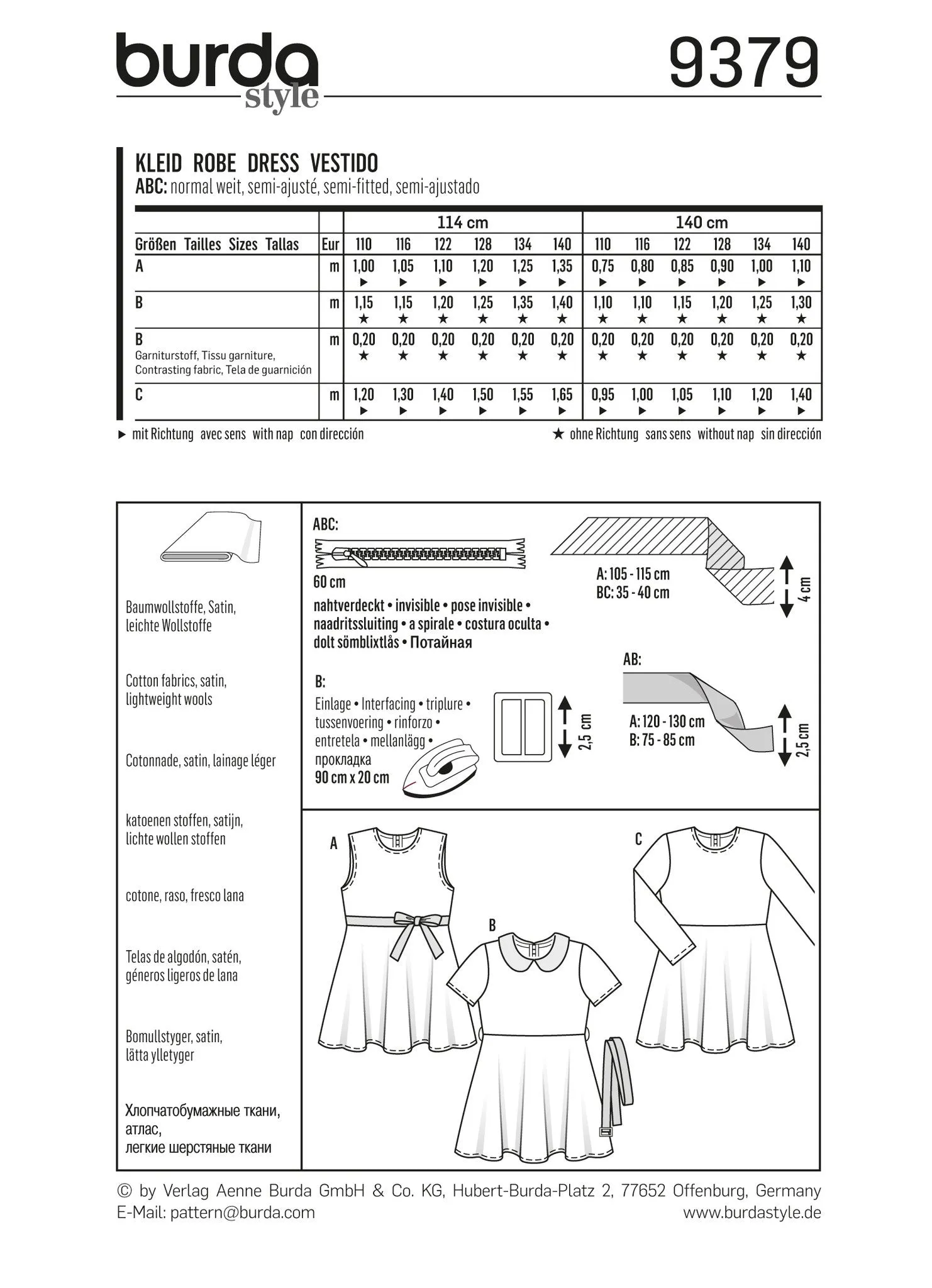 Burda 9379 Girl's Dress pattern