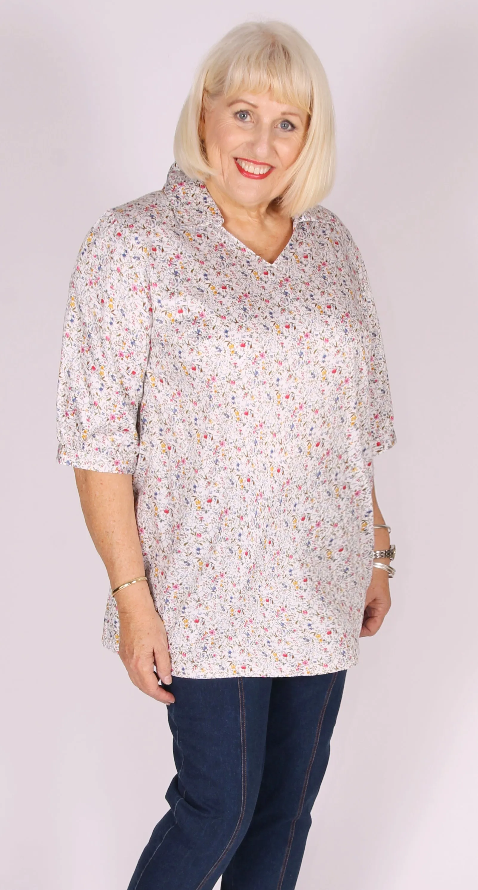 Carlotta Cool Polished Cotton Top Field Flowers