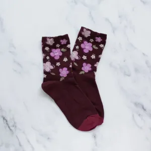 Cartoon Flower Casual Socks in Burgundy