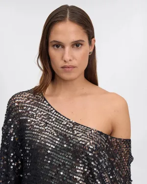 Casper Anthracite Sequin Mesh Sweater