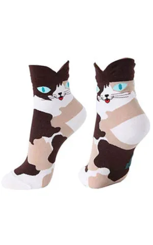 DB76112 Cute Cat Cartoon Cotton Casual Socks  (12prs Pack)