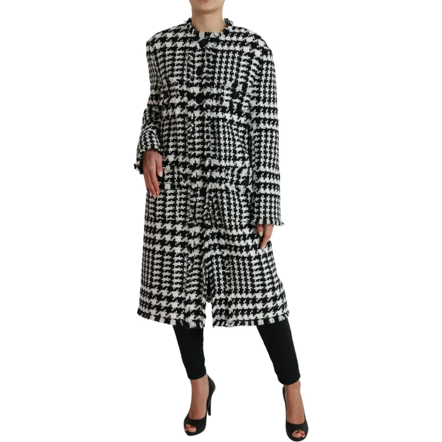 Dolce & Gabbana Elegant Houndstooth Long Trench Coat