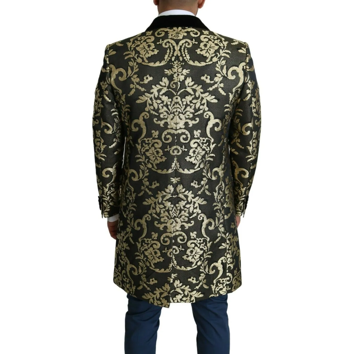 Dolce & Gabbana Gold Black Sicilia Jacquard Double-Breasted Coat