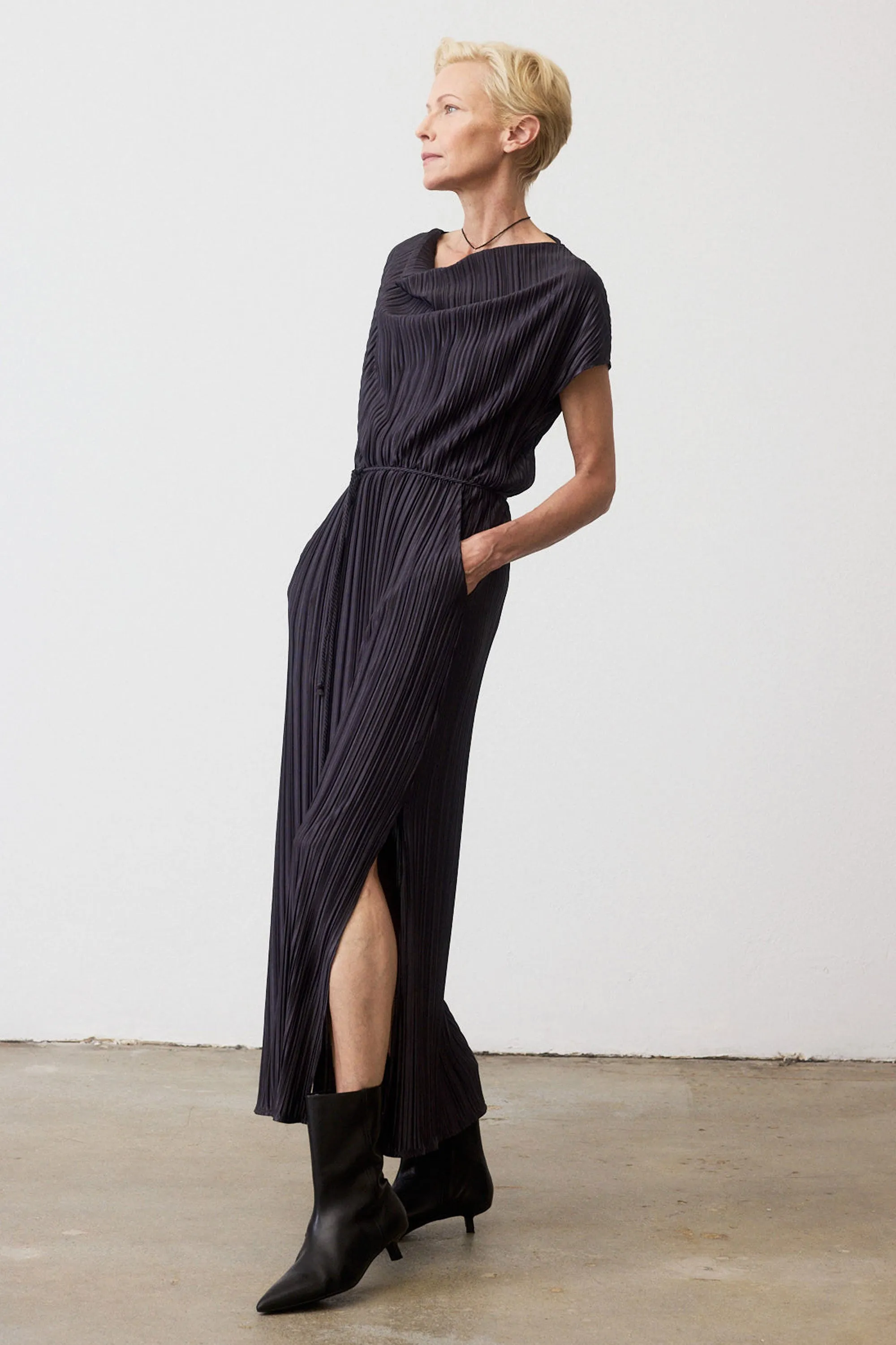 Draped Pleated Maxi Dress