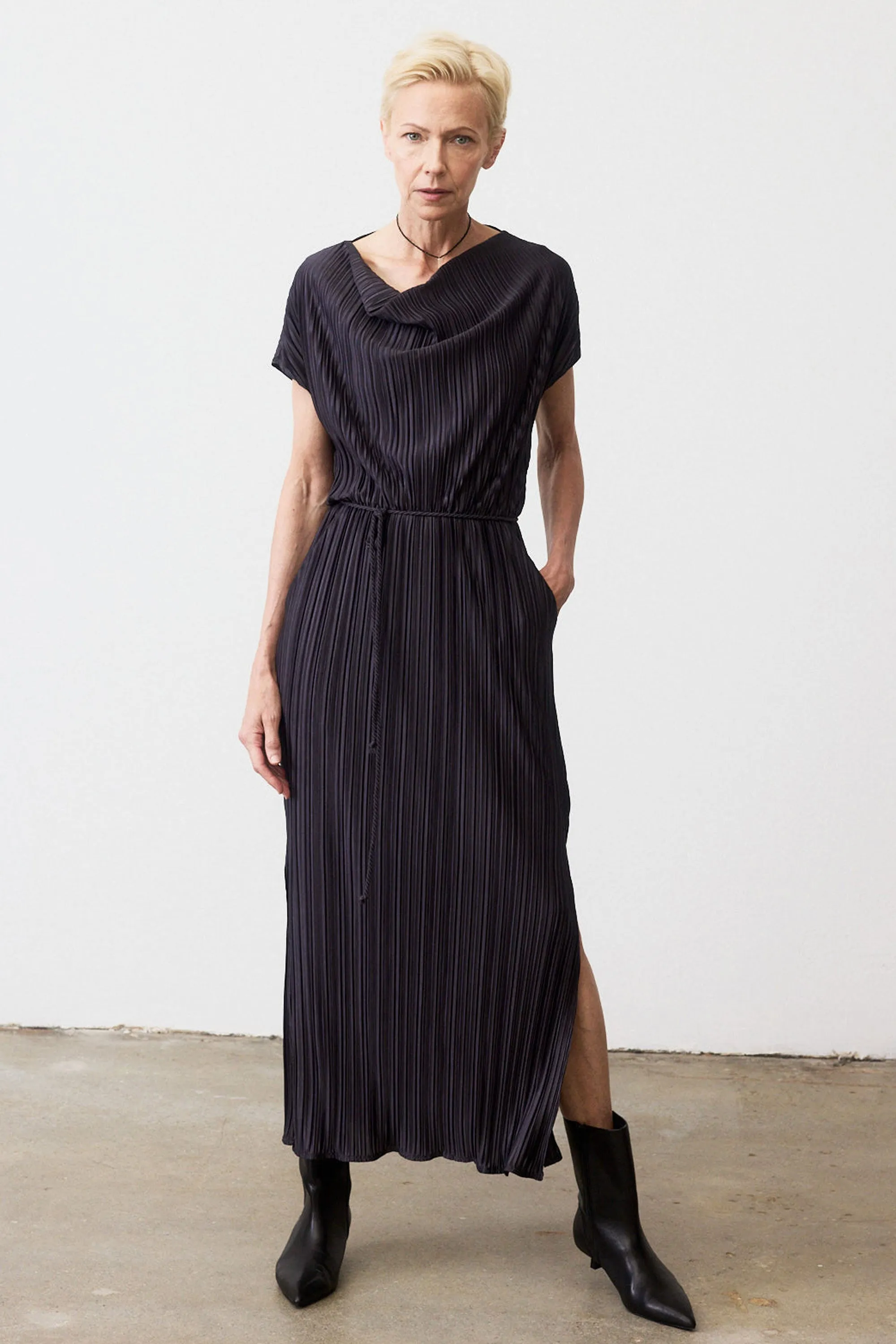 Draped Pleated Maxi Dress