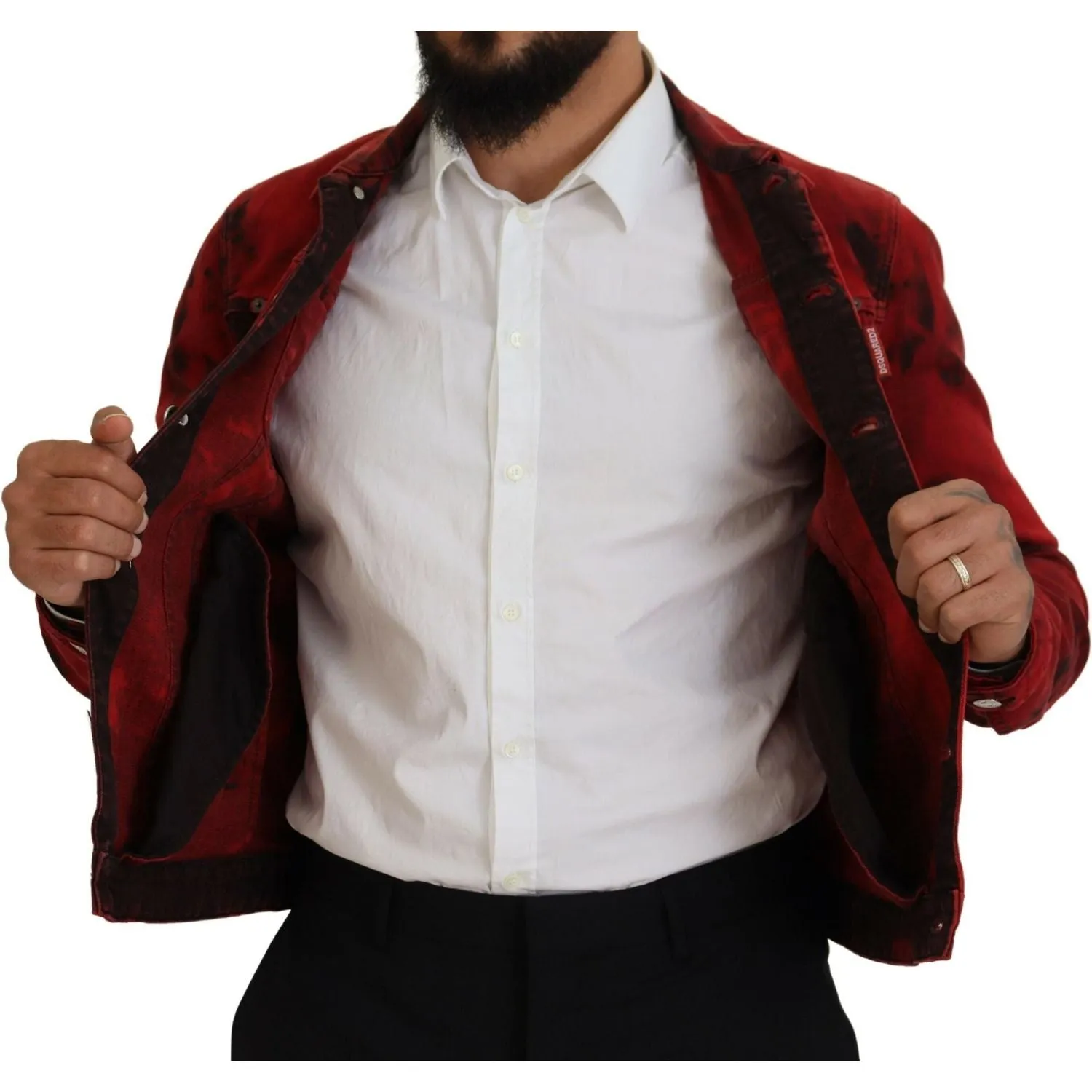 Dsquared² Red Black Tie Dye Collared Men Denim Jacket