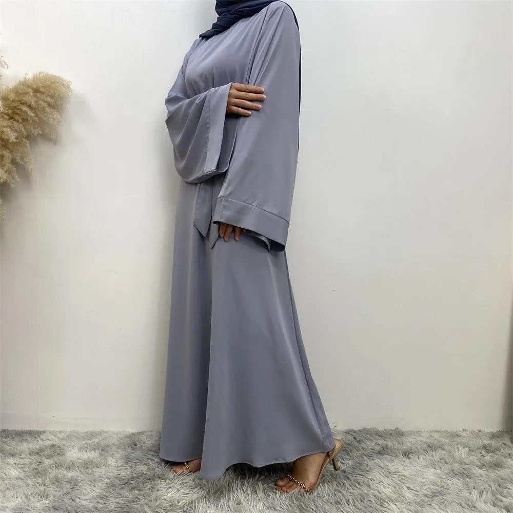 Elegant Solid Colour Muslim outfit with Lace-up Detail