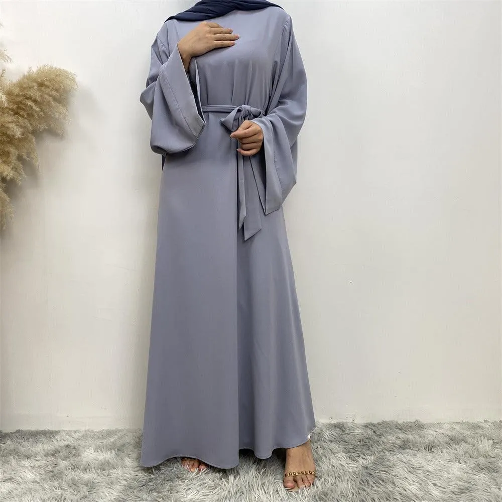 Elegant Solid Colour Muslim outfit with Lace-up Detail