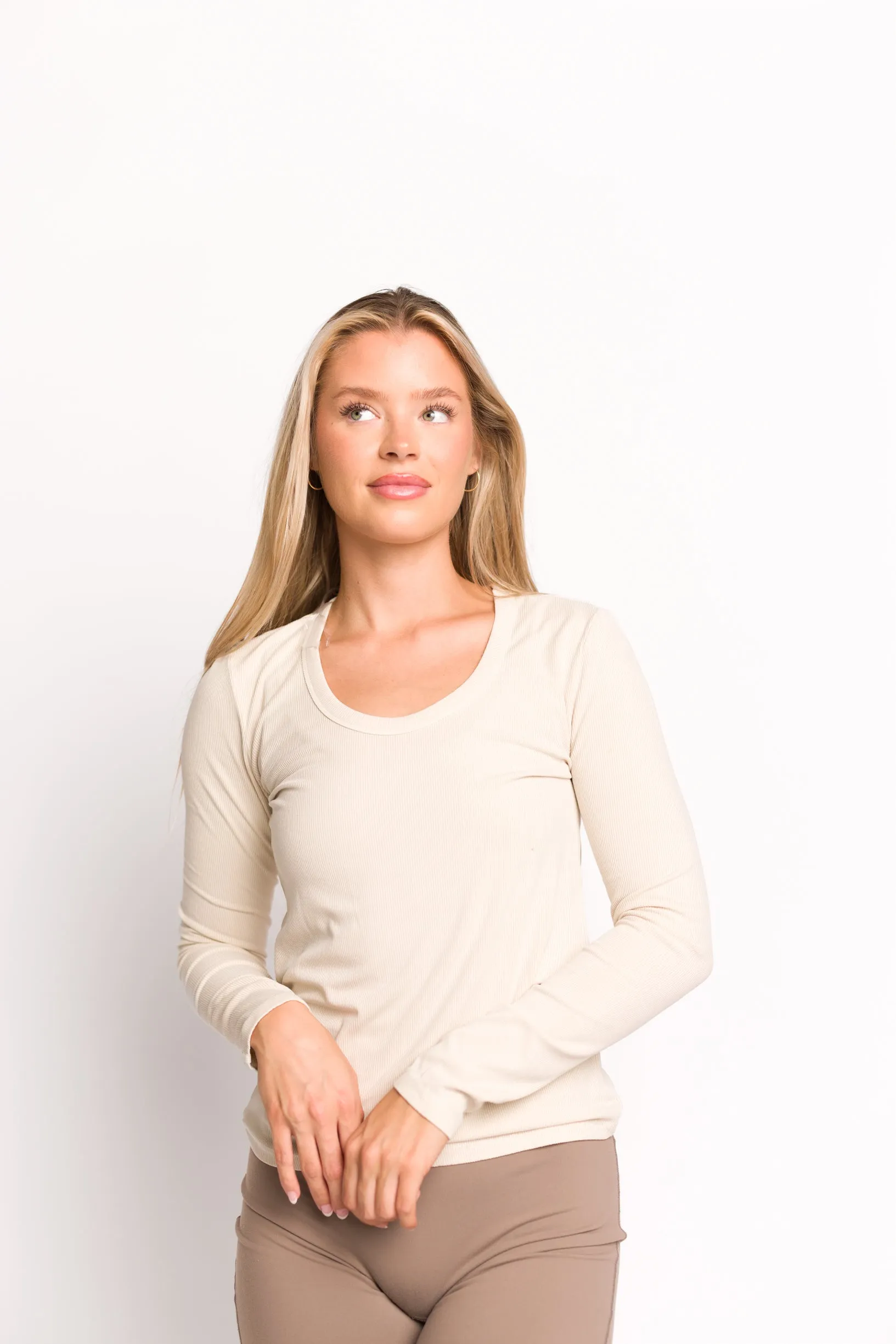 Elijah Ultra Soft Basic Scooped Neck Tee with Long Sleeves