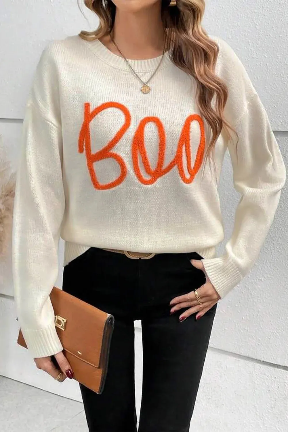 Explore More Collection - BOO Round Neck Long Sleeve Sweater