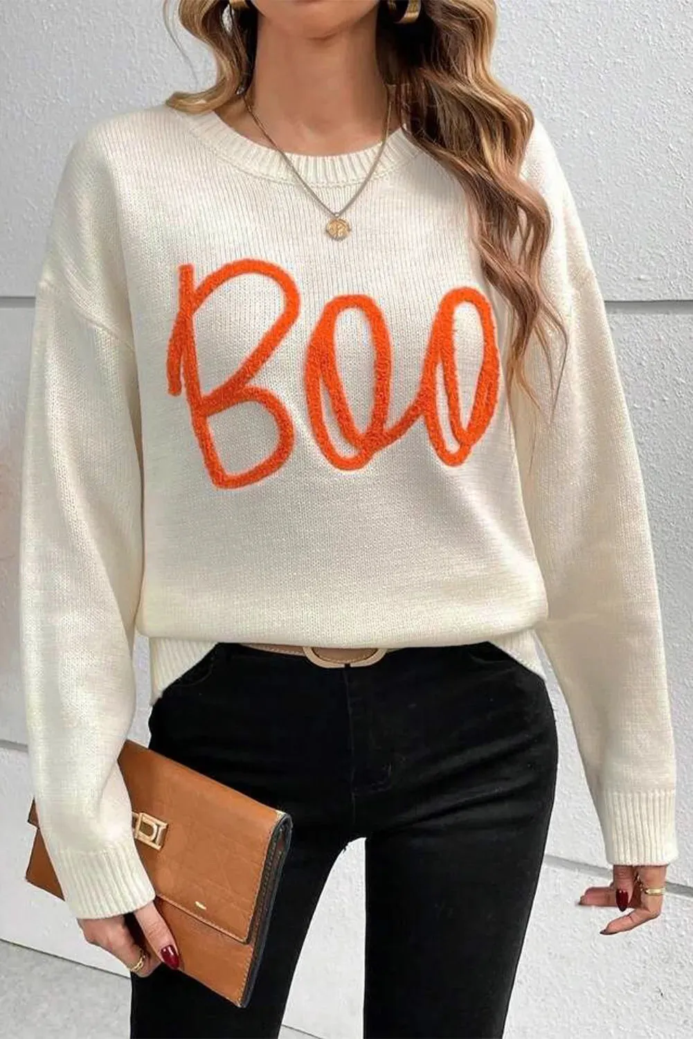 Explore More Collection - BOO Round Neck Long Sleeve Sweater