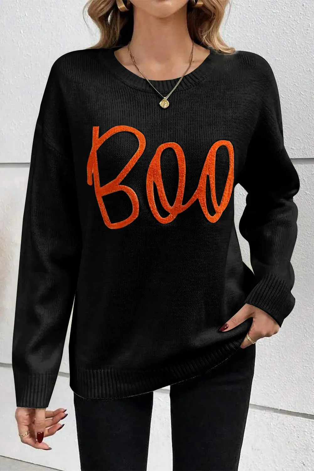 Explore More Collection - BOO Round Neck Long Sleeve Sweater