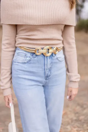 Gabriella Round Metal Link Stretch Belt Gold