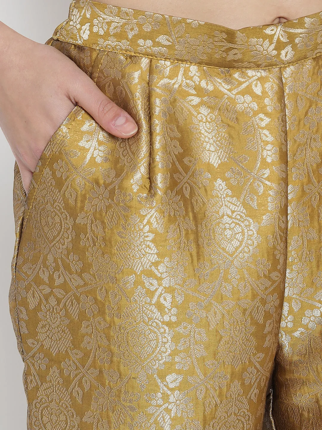 Golden Jacquard Banarasi Brocade Blazer With Pant