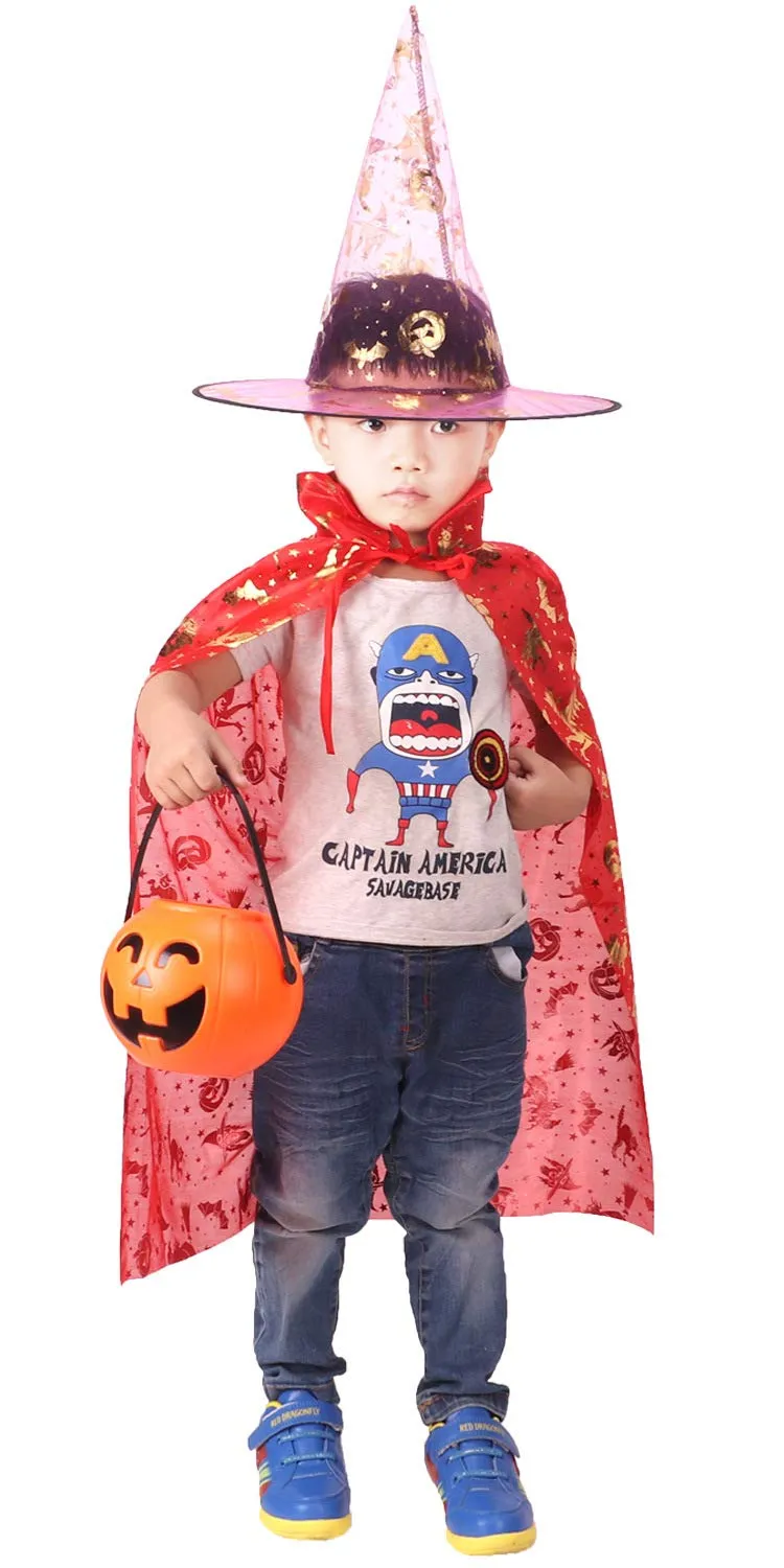 Halloween Cloak Cape Unisex Children Role Play Dress up Costume (Cape & Hat only)-Red