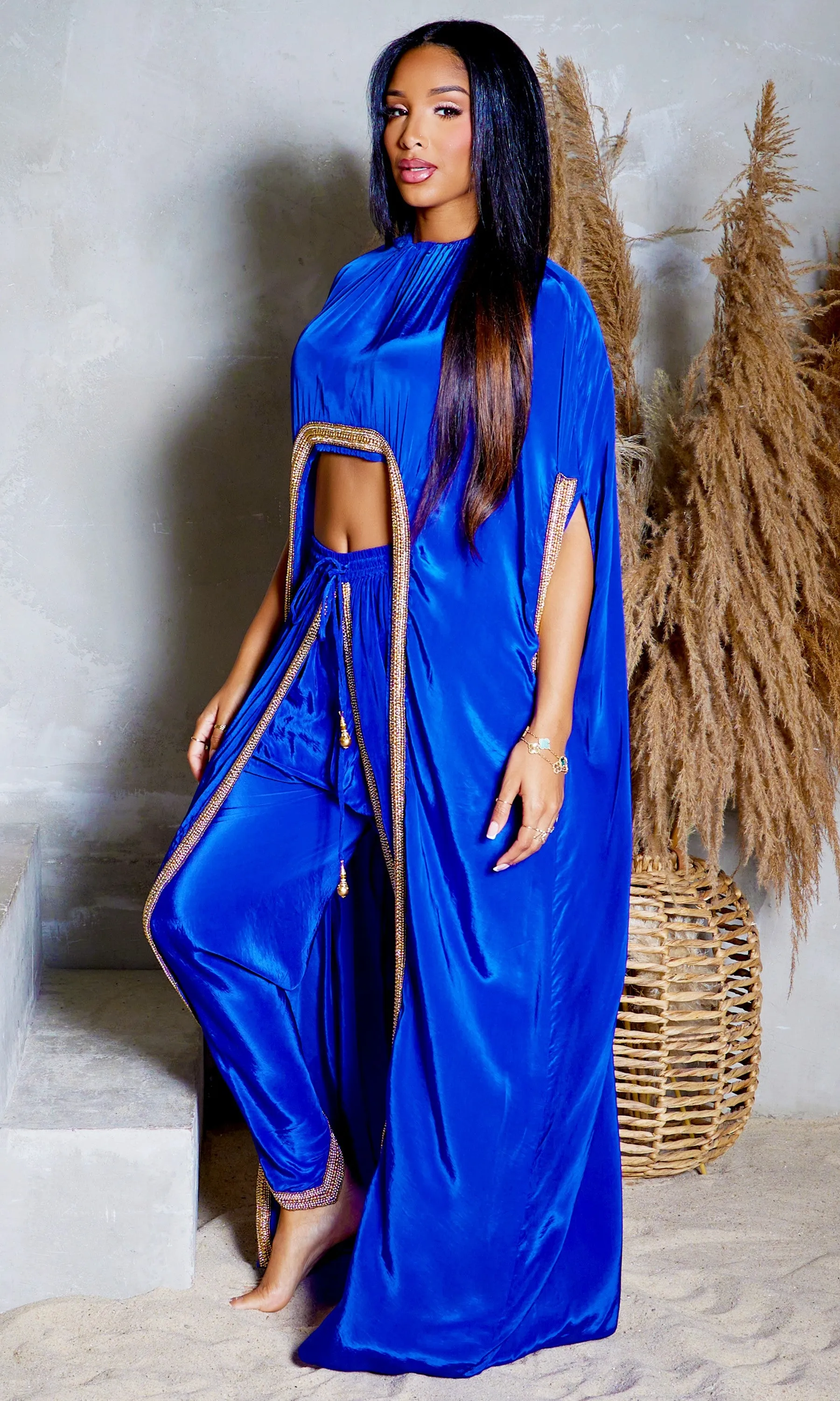 Hera | Cape Pants Set - Royal Blue