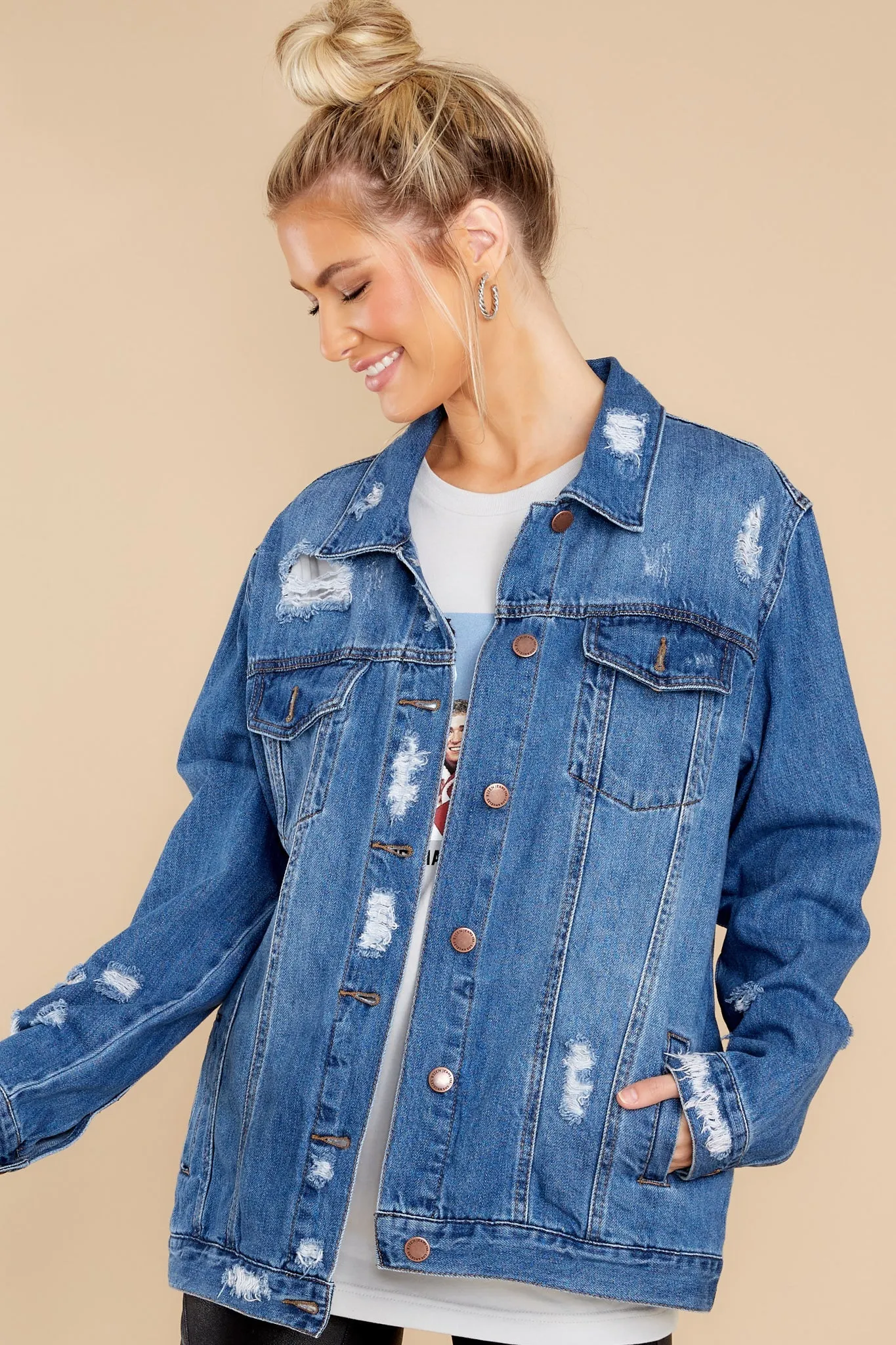 High Score Medium Wash Distressed Denim Jacket