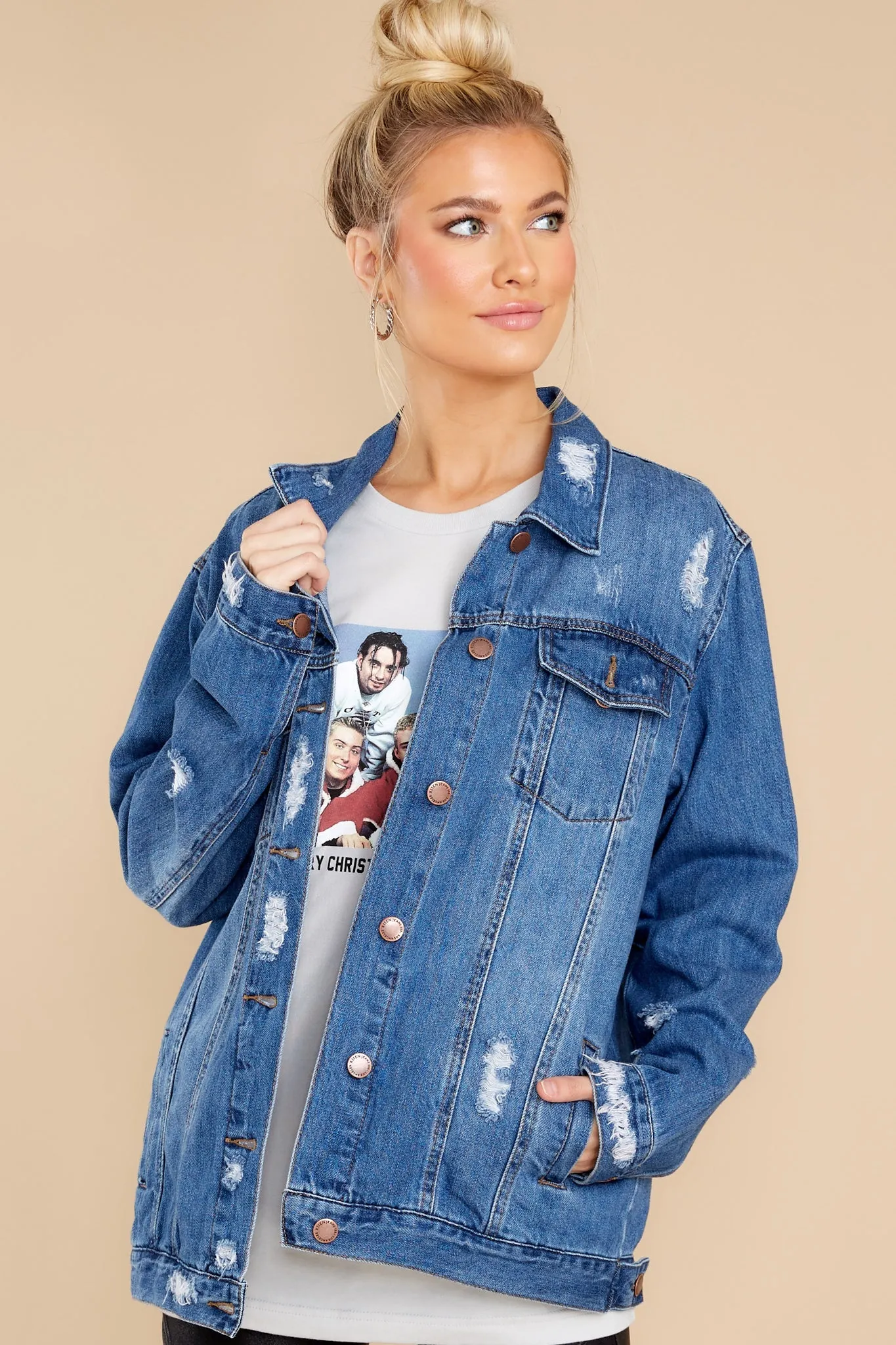 High Score Medium Wash Distressed Denim Jacket