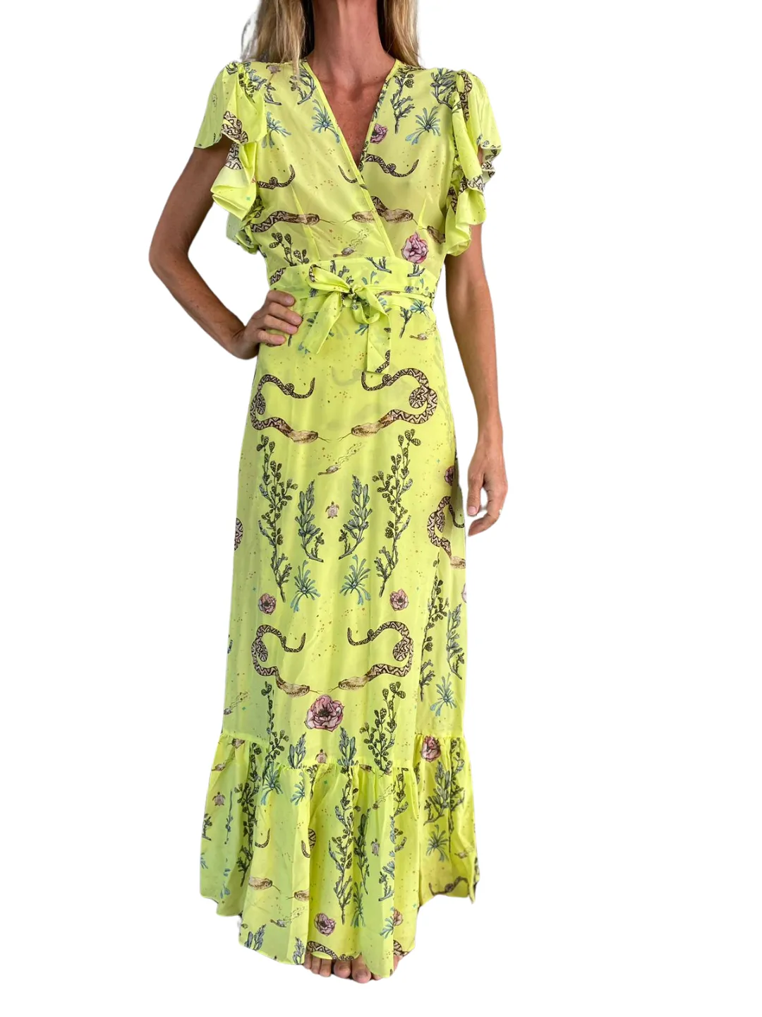 Jessie Western Frill Sleeve Dress Rattle Snake Yellow