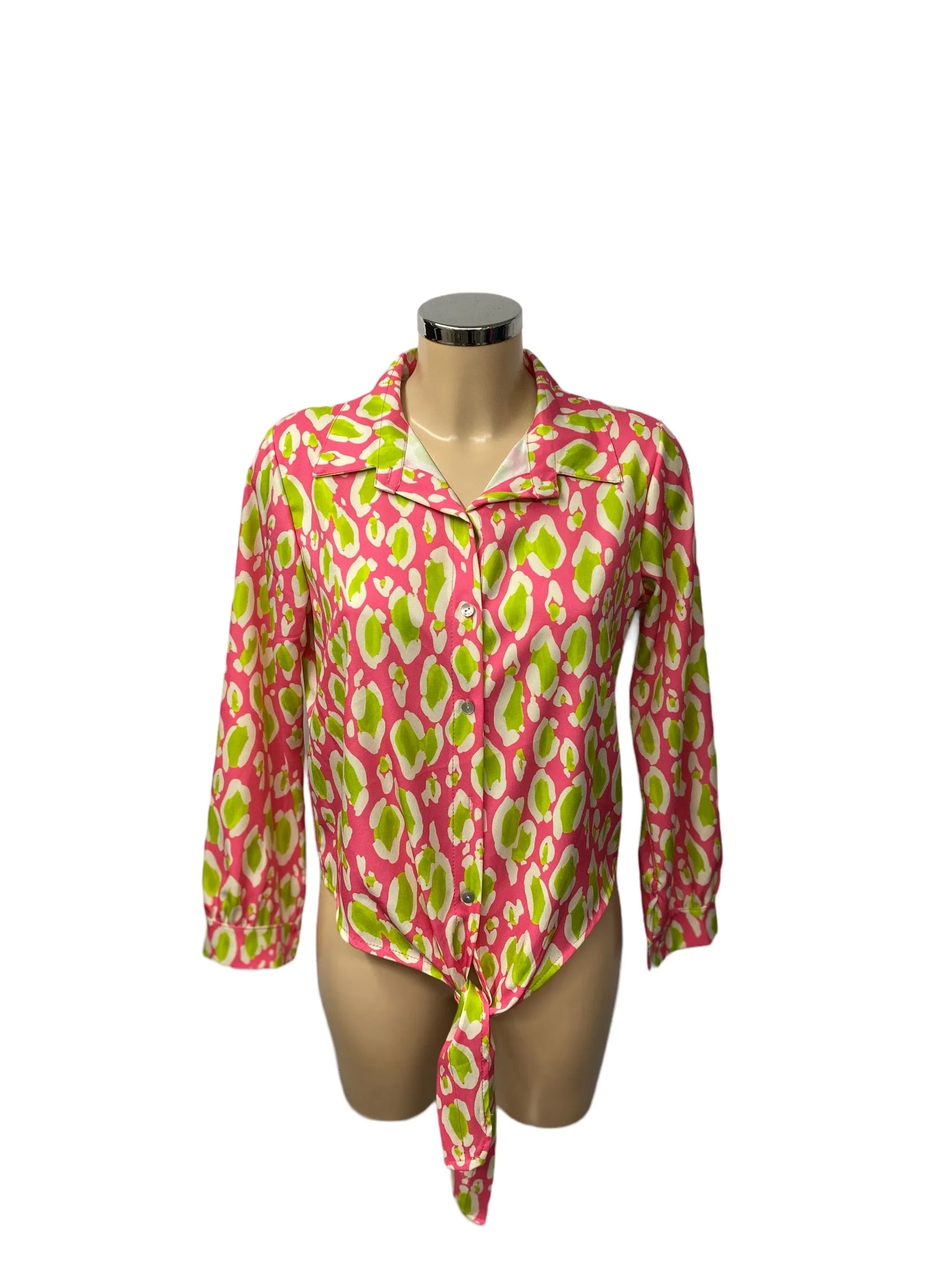 Kathy Abstract Print Tye Front Long Sleeve Blouse (3 Colours)