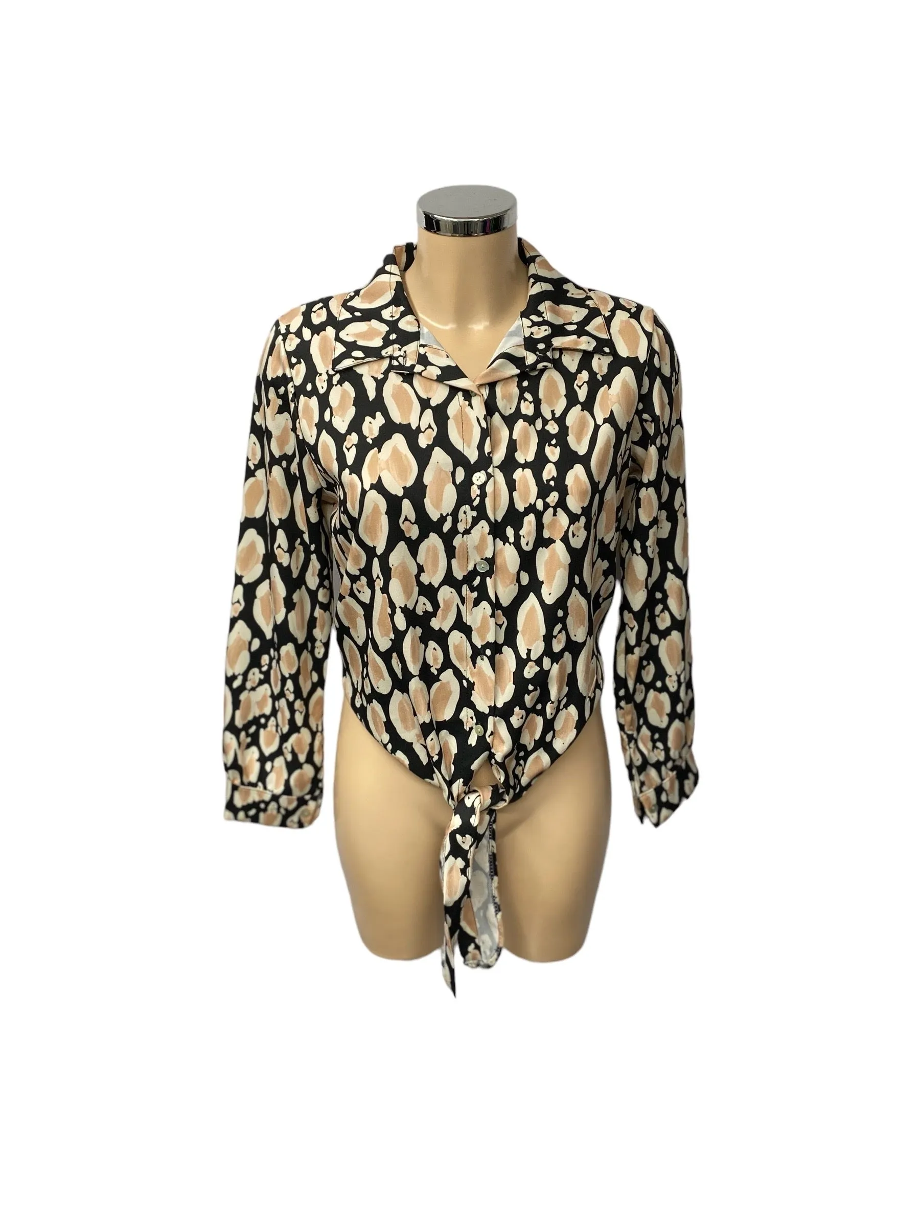 Kathy Abstract Print Tye Front Long Sleeve Blouse (3 Colours)