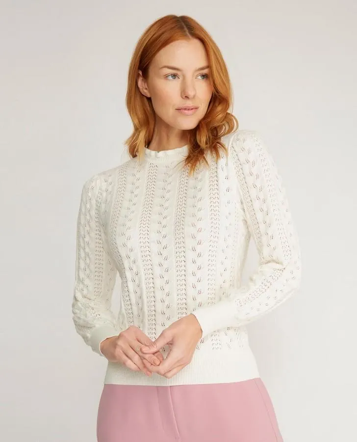 Long Sleeve Frill Pointelle Sweater