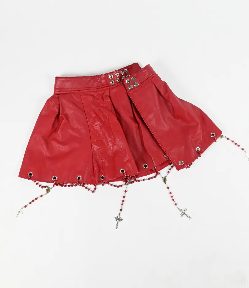 ME TO YOU red leather rosary skirt