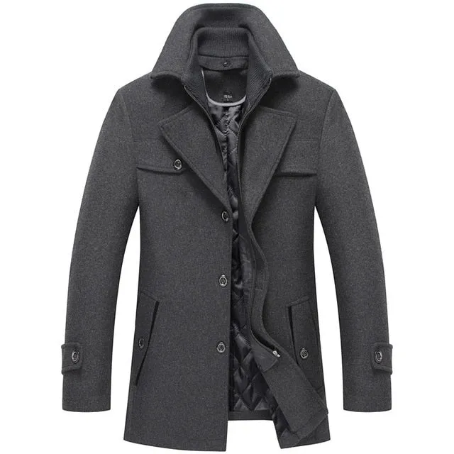 Men's Pea Coat Style Woolen Urban Trench