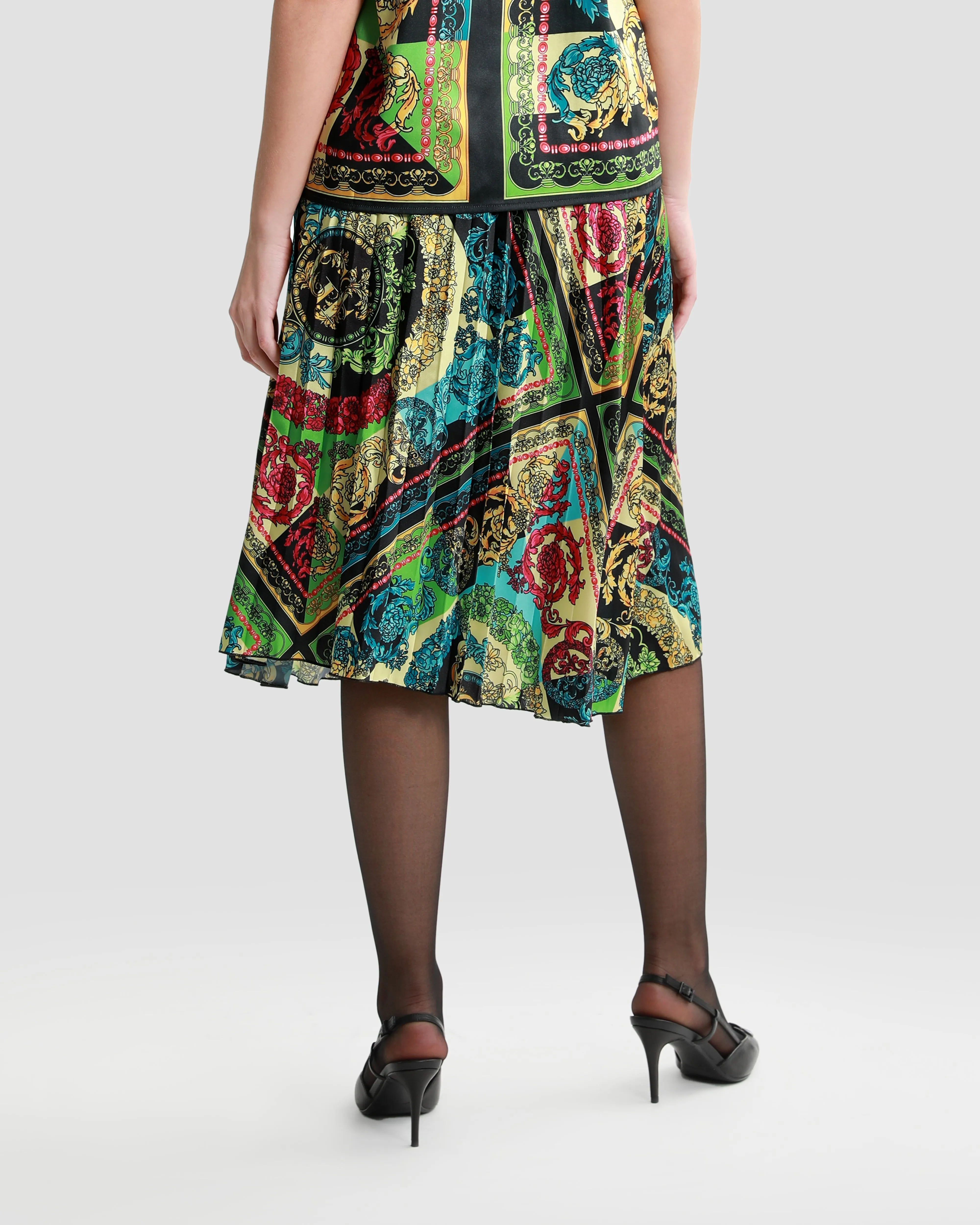 Ornate Color-Block Pleated Skirt