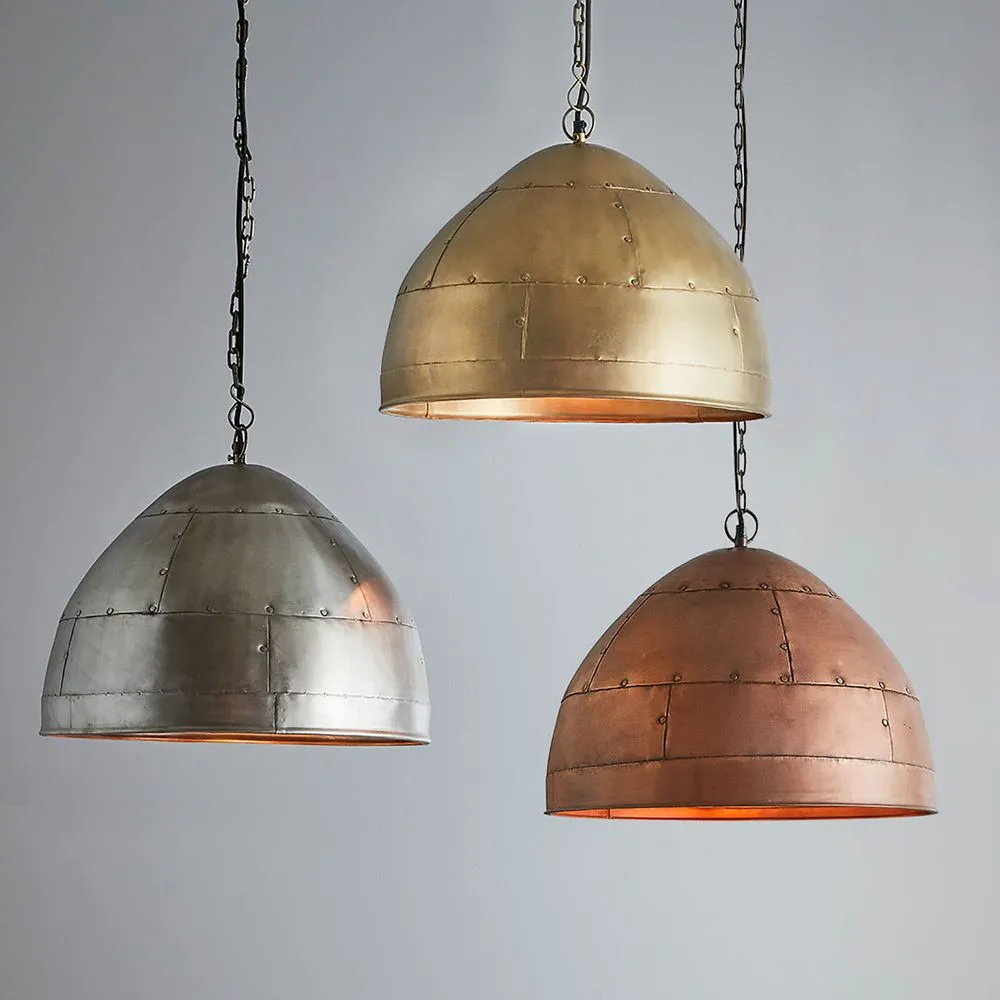 P51 Medium - Antique Copper - Iron Riveted Dome Pendant Light