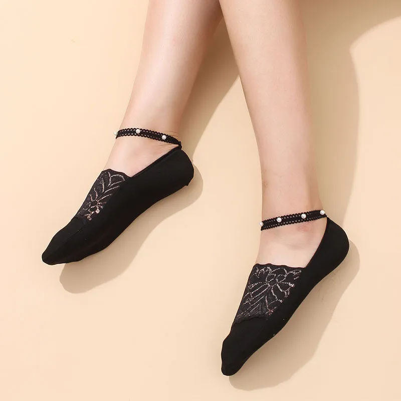 Pearl Lace Anti-slip Comfy Invisible Socks